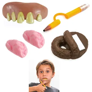 4 Pc Practical Joke Toy Gag Gift Trick Pencil Gum Funny Teeth Poop Prank Kit Fun