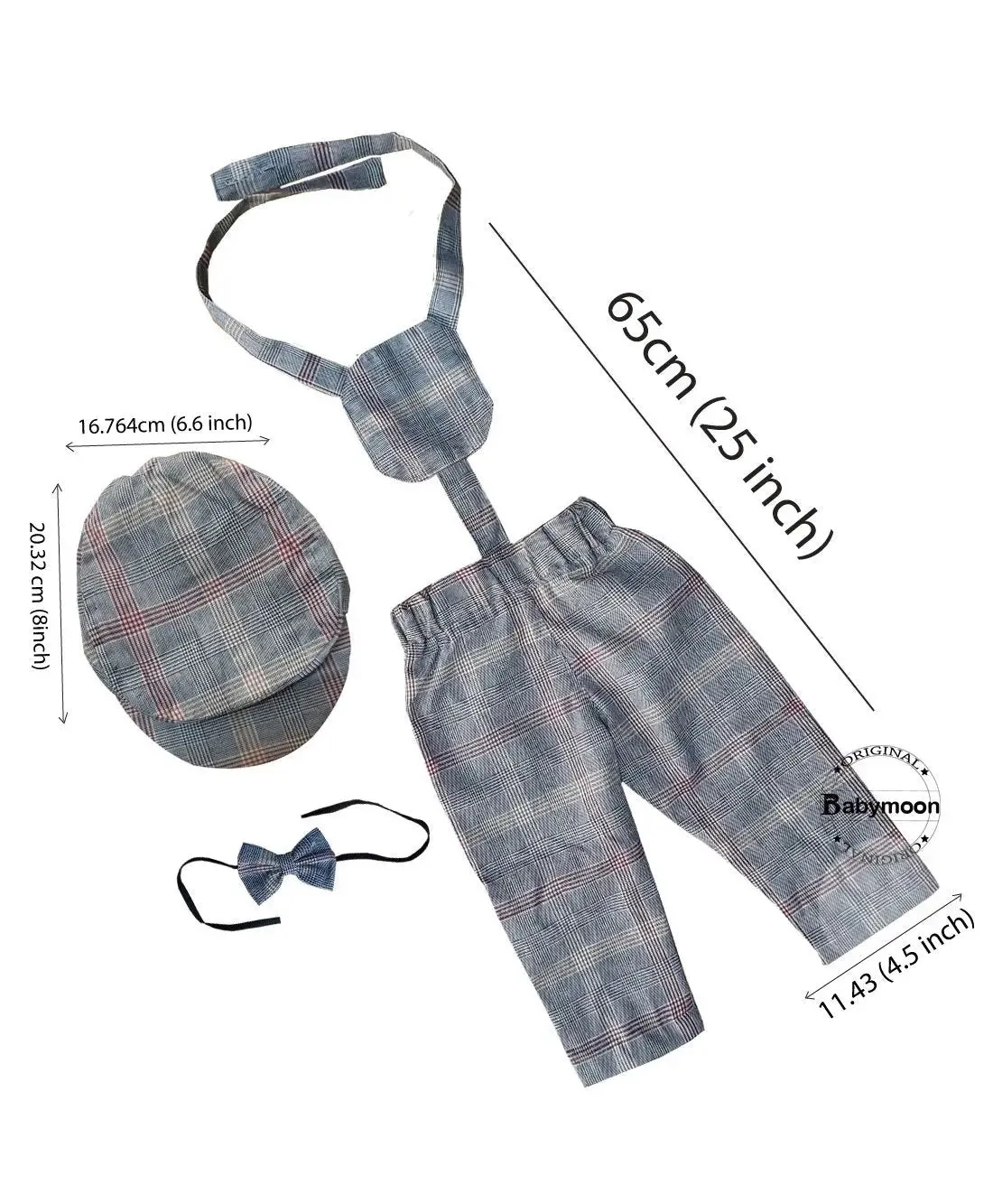 Babymoon Gentleman Cap, Bow and Suspender Photoshoot Prop - Grey