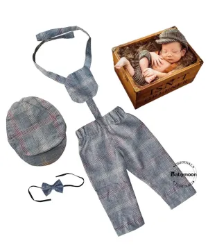 Babymoon Gentleman Cap, Bow and Suspender Photoshoot Prop - Grey