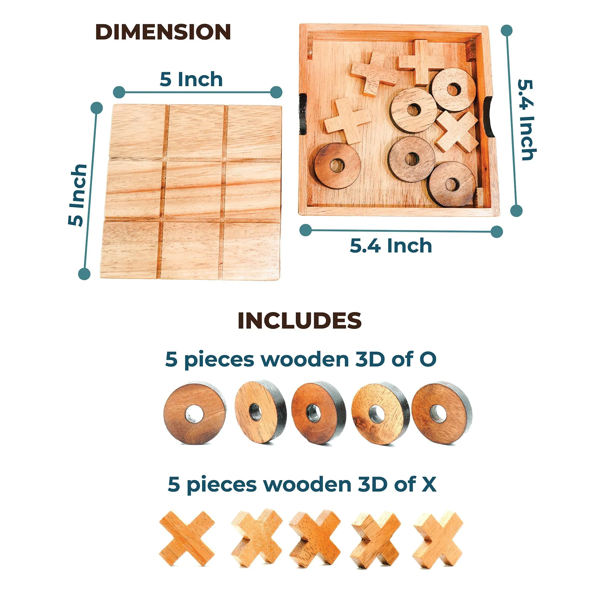 BSIRI Wooden Tic Tac Toe Game - Brain Teaser Puzzles for Adults and Unique Gifts for Kids, Coffee Table Decor Living Room Decor Modern Wood Decor, Classic Board Games for Family (5.5 Inch)