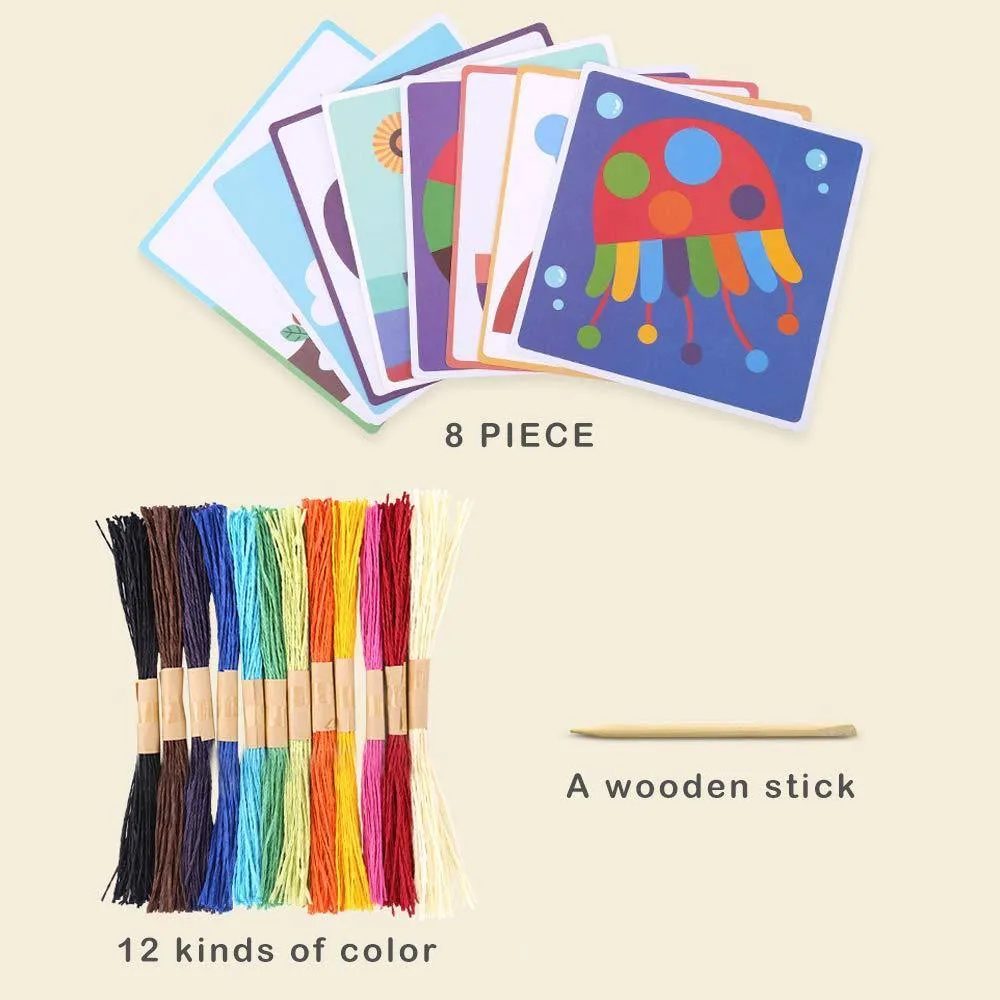 Color Rope Paste Painting Sticky Mosaics Kids 8 Cards DIY Art Crafts Educational Toys