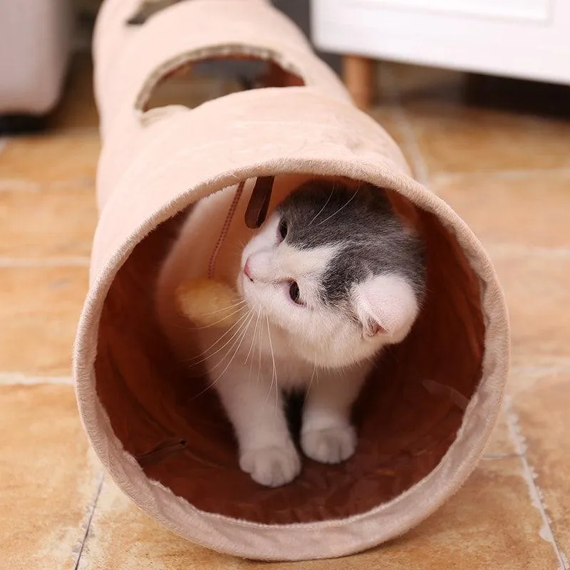 Foldable Long Tunnel with Ball Toy for Cats