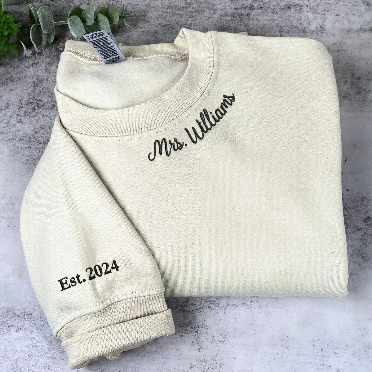 Personalized Unique Bridal Party Gifts for Bride with Embroidery Ms Mrs, EST or Any Text Icon on Sleeve