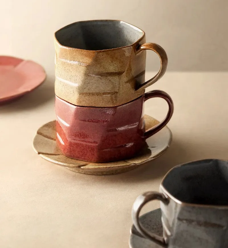 Unique Tea Cup and Saucer, Modern Handmade Pottery Coffee Cup, Creative Ceramic Coffee Cup with Saucer, Tea Cup Set for Afternoon Tea